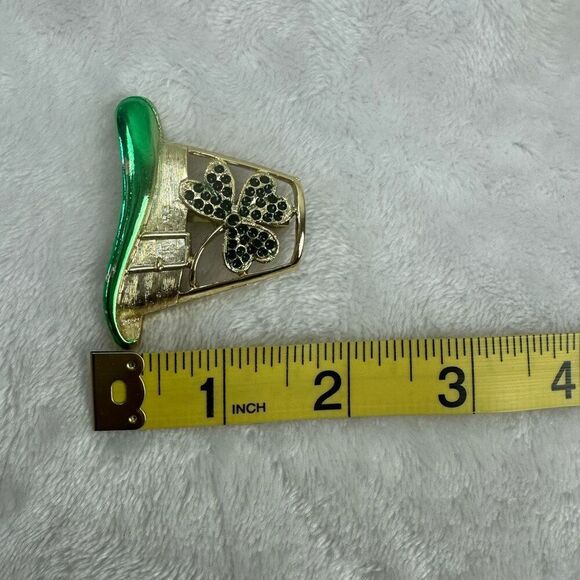 Leprechaun Hat Brooch Pin Green Gold Tone Rhinestone Shamrock St. Patrick's Day - Picture 4 of 6